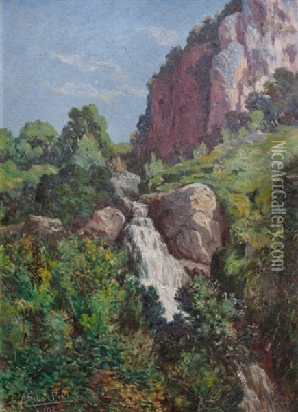 Cascada Oil Painting - Antoni (Antonio) Ribas Prats