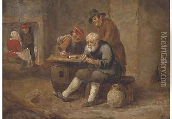 Boors smoking and drinking in an inn Oil Painting - David The Younger Teniers