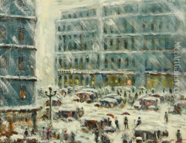 New York City In The Snow Oil Painting - Harriette Bowdoin