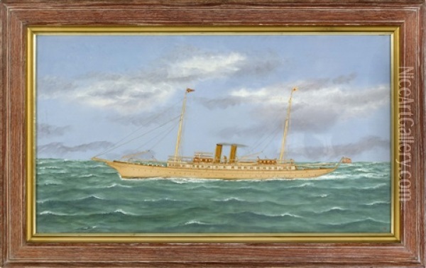 The New York Yacht Club Yacht Noma Oil Painting - Thomas H. Willis