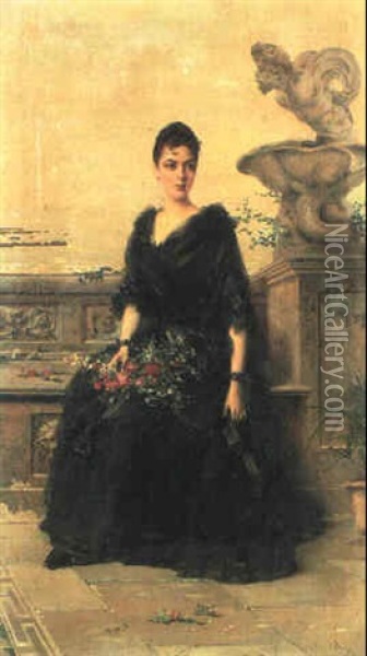 Donna In Terrazza Oil Painting - Vittorio Matteo Corcos
