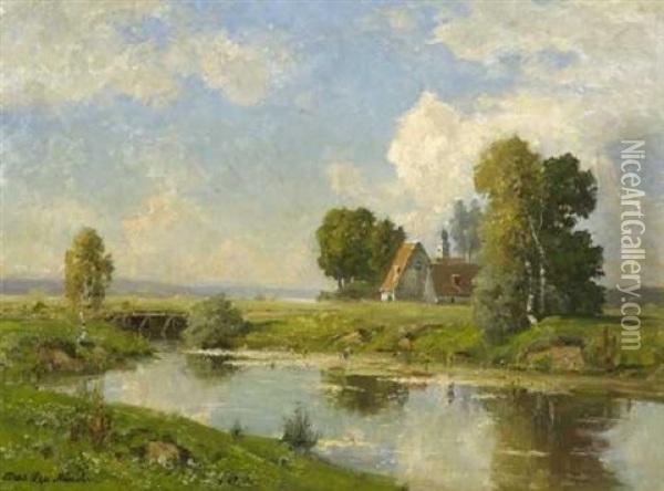 Am Dorfweiher Oil Painting - Oskar Leu