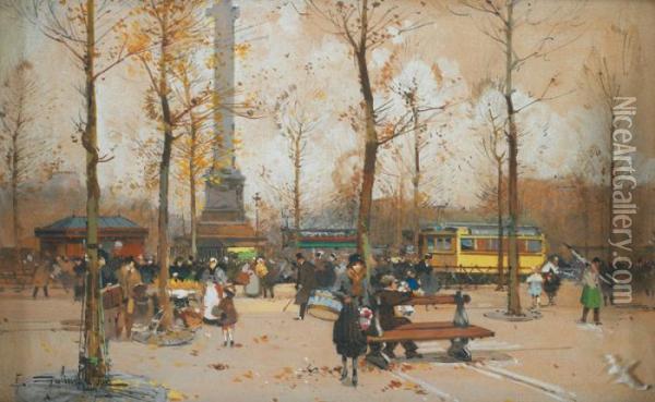 Place De La Bastille Oil Painting - Eugene Galien-Laloue