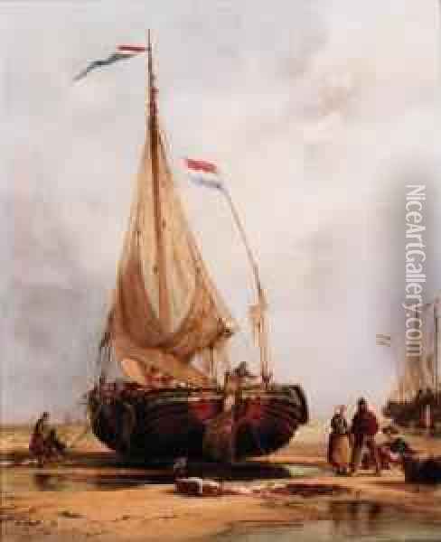 On The Beach At Scheveningen, Holland Oil Painting - George Clarkson Stanfield