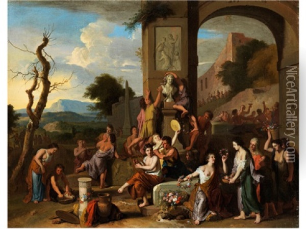 Opferfest Zwischen Antiken Ruinen Oil Painting - Gerard Hoet the Elder