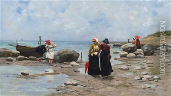Beach At Deauville Oil Painting - Wladyslaw Wankie