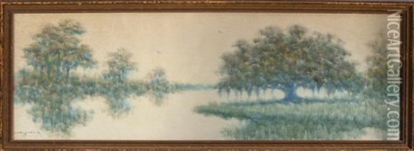 Louisiana Live Oak Tree On The Bayou Oil Painting - Alexander John Drysdale