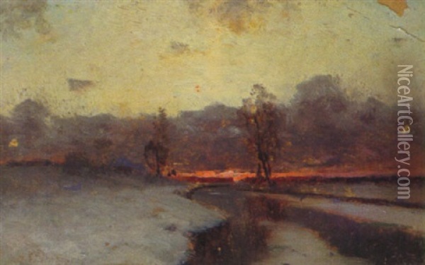 Verschneite Flusslandschaft Oil Painting - Charles Francois Daubigny