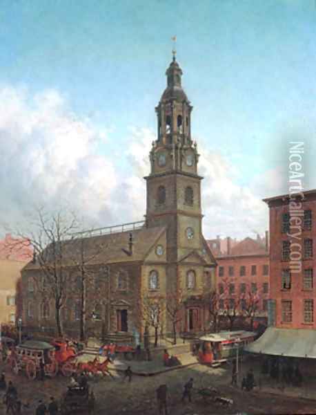 The North Dutch Church Fulton and William Streets New York 1869 Oil Painting - Edward Lamson Henry