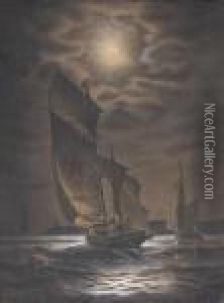 Moonlit Ships Oil Painting - James Gale Tyler