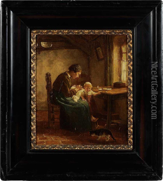 Woman Sewing At A Window Oil Painting - Bernardus Johannes Blommers
