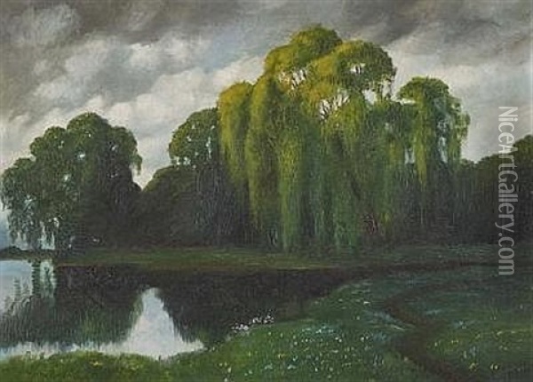 Parklandschaft Am See Oil Painting - Traugott Hermann Ruedisuehli