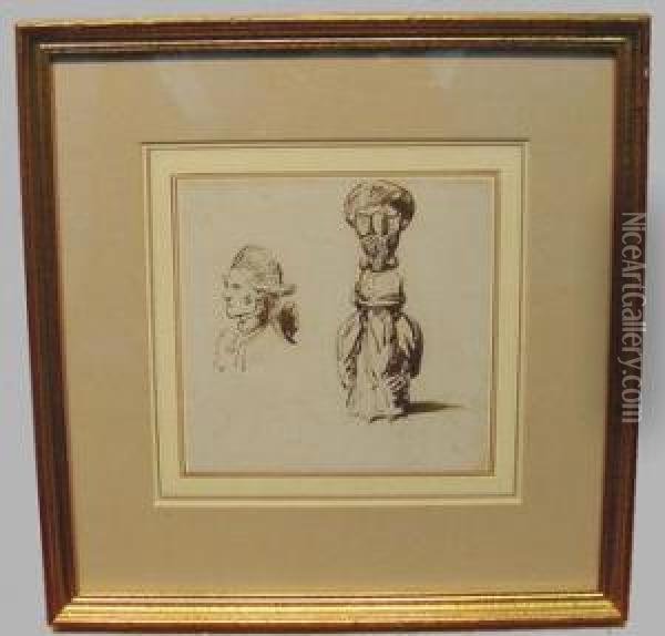 Portrait Of A Man And Woman With Tall Coiffure Oil Painting - George Dance