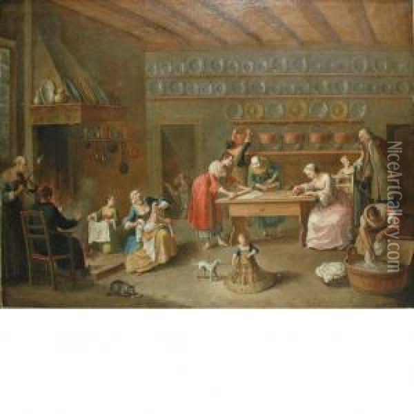 Domestic Scene Oil Painting - Josef Horemans Younger The Jan