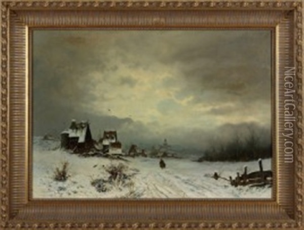 Winterliches Dorf Oil Painting - Friedrich Josef Nicolai Heydendahl