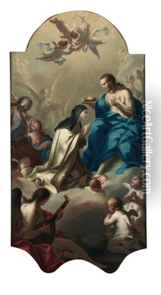 Christus Kront Eine Nonne Zur Heiligen (design For Altar) Oil Painting - Franz Anton Maulbertsch