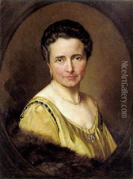 Portraet Af En Dame I Gul Silkekjole Og Pelsstola Oil Painting - Eugen von Blaas
