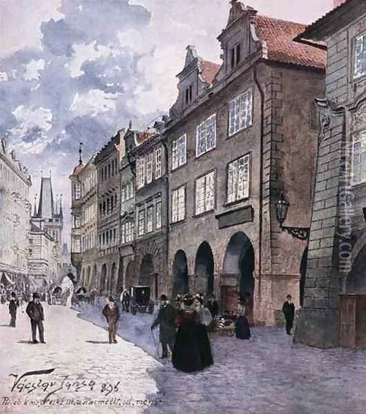 Ulice k Mostu Mala Strana Prague Oil Painting - Vaclav Jansa