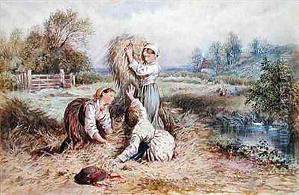 Children playing in a meadow Oil Painting - Myles Birket Foster