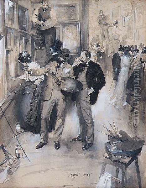 Varnishing Day At The Academy, Signed,monochrome Watercolour Heightened With White Oil Painting - Cyrus Cuneo