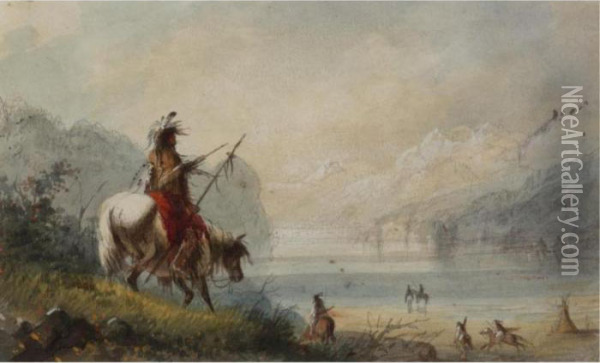 Oregon Indians Water Horses Oil Painting - Alfred Jacob Miller