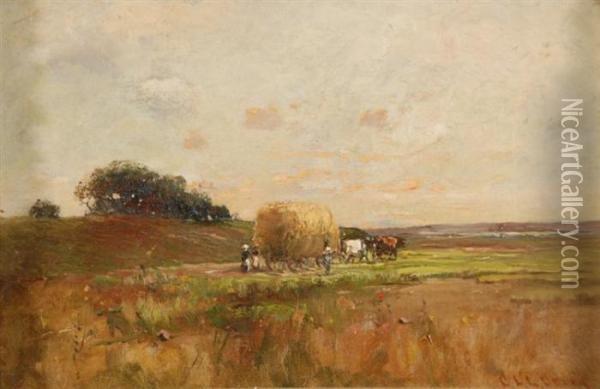 Haying On Lynn Marshes Oil Painting - Charles Green
