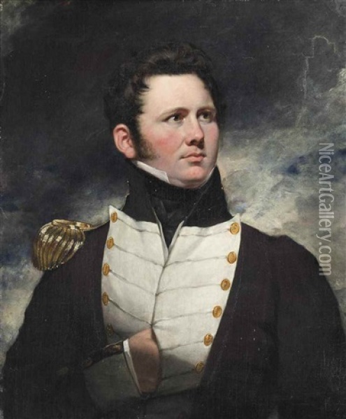 Portrait Of A Lieutenant Of The Royal Navy, Half Length Oil Painting - Sir William Beechey