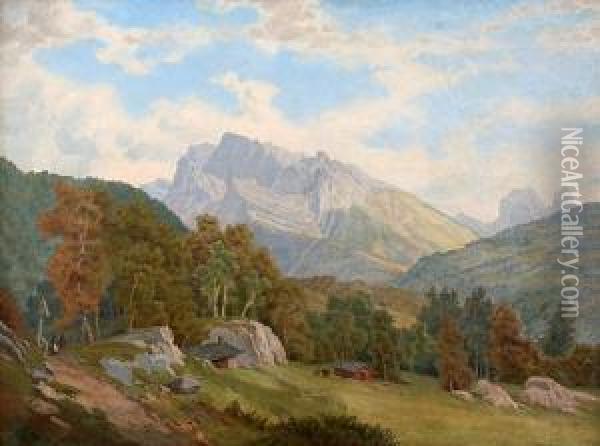 Romantic Landscape With Staffage Oil Painting - Bedrich Wachsmann
