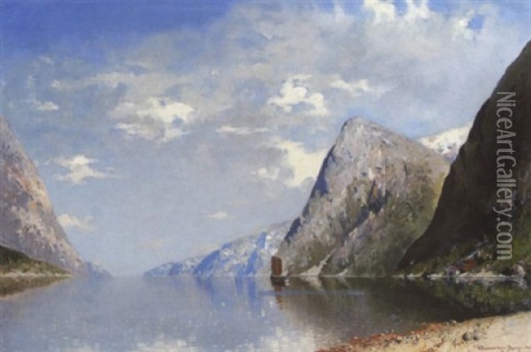 Fjordlandschaft Oil Painting - Georg Anton Rasmussen