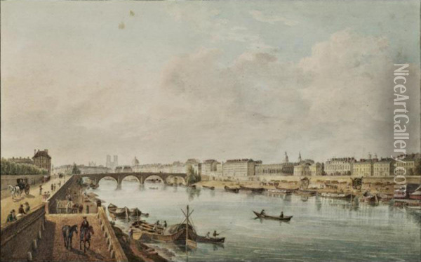 Vue De La Rive Gauche De La Seine Et Du Pont Royal Depuis Le Pont De La Concorde Oil Painting - Johann Heinrich Luttringshausen