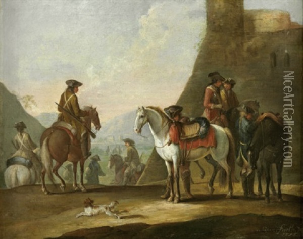 Kavalleristen Bei Der Rast Oil Painting - August Querfurt