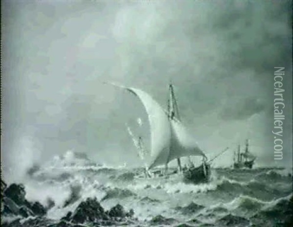 Marine Med Sejlskib Og Damper, Indsejlingen Til Kotor Oil Painting - Christian Frederic Eckardt
