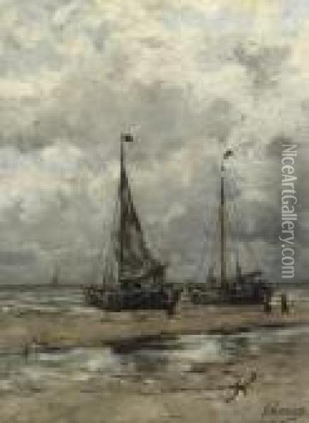 Bomschuiten On The Beach Oil Painting - Jan Hillebrand Wijsmuller