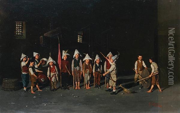 The New Recruits Oil Painting - Giuseppe Costantini