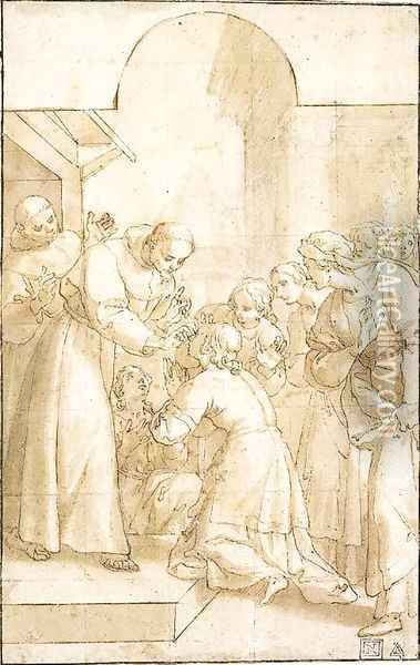 Saint Francis curing a blind woman Oil Painting - Domenico Peruzzini