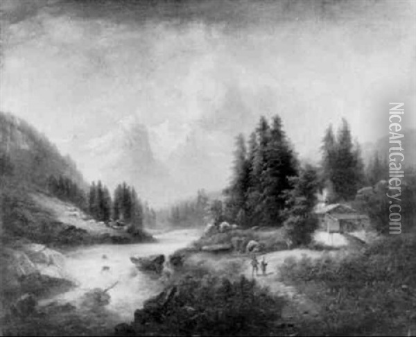 Wildbach In Den Alpen Oil Painting - Gustav Barbarini