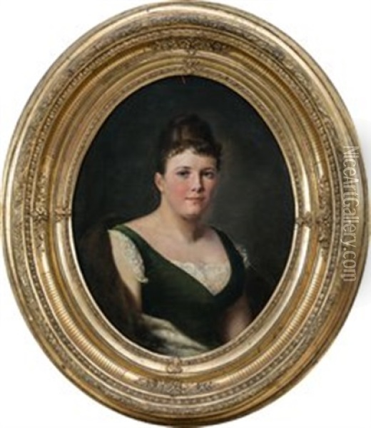 Portrat Einer Dame In Grunem Kleid Oil Painting - Helene Birnbacher