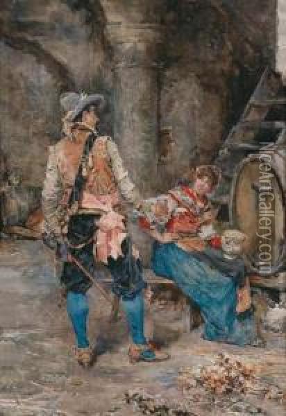 In The Wine Cellar Oil Painting - Domenico Pennacchini