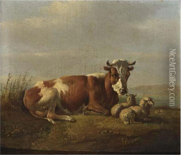 Cattle In A Landscape Oil Painting - Albertus Verhoesen