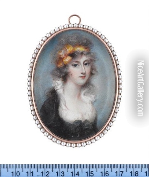 Lady Susan Carbery, Wearing Black Dress, White Chemise, A Yellow Bandeau In Her Powdered Hair Oil Painting - Anne Mee