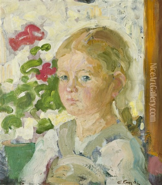 Girl (+ Self Portrait, Verso) Oil Painting - Eric O. W. Ehrstroem
