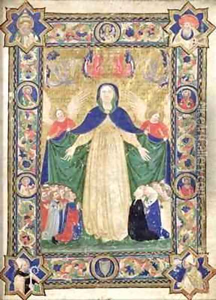 Virgin of the Misericordia frontispiece from a book of the Scuola della Trinita dei Frati Teutonici Oil Painting - Cristoforo Cortese