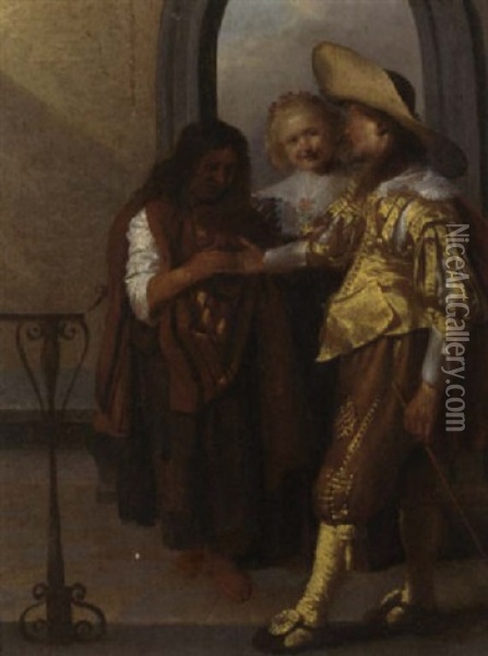 A Cavalier Having His Fortune Told By A Gipsy Oil Painting - Anthonie Palamedesz