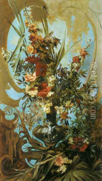 Grosses Blumenstück (Large Flower Piece) Oil Painting - Hans Makart