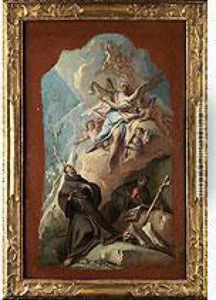 Der Heilige Franziskus In Vision Eines Engels, Der Ihm Eine Ampulle Vorzeigt Oil Painting - Carlo Innocenzo Carloni