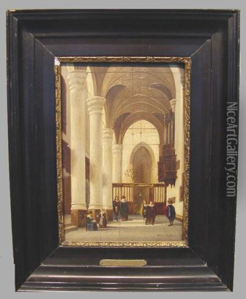 Church Interior Oil Painting - Jean-Baptist Tetar Van Elven