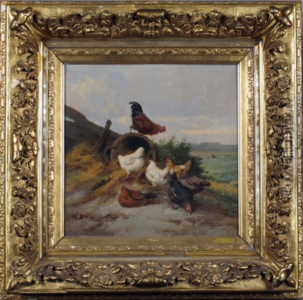 Poules Et Coqs Oil Painting - Jef Louis Van Leemputten