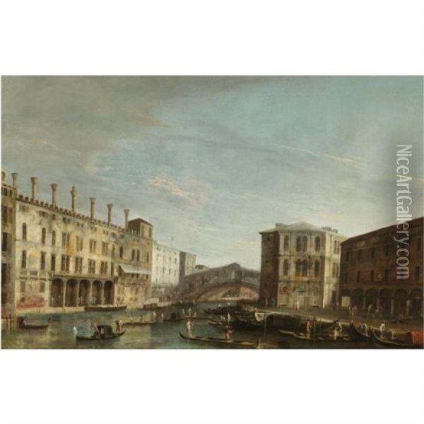 Venice, A View Of The Grand Canal Looking South Towards The Rialto Bridge Oil Painting -  Master of the Langmatt Foundation Views