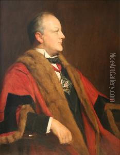Three-quarter Length Portrait Of Guy Radford Oil Painting - John Watson Nicol
