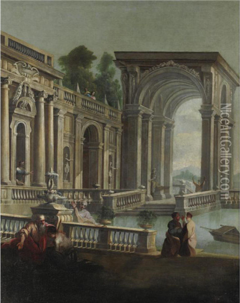 Capriccio Architettonico Con Il Ritorno Del Figliol Prodigo Oil Painting - Gregorio de Ferrari
